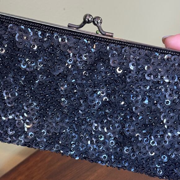 Express Black Sequin Clutch with Clasp - Picture 5 of 7